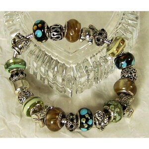 Sterling Silver Charm Bracelet Safari Animals Five Snake Chain 10 Glass Beads